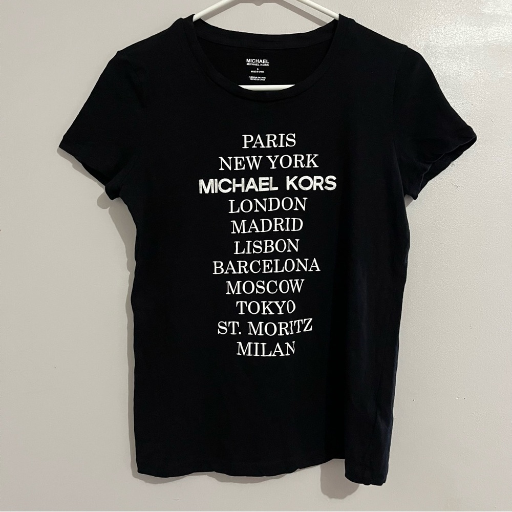 Michael Kors Black Tee with White City Names - Picture 7 of 7